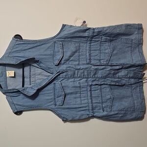 Denim Vest Cinched Waist Cargo Pockets Faded Glory Size XL 16-18